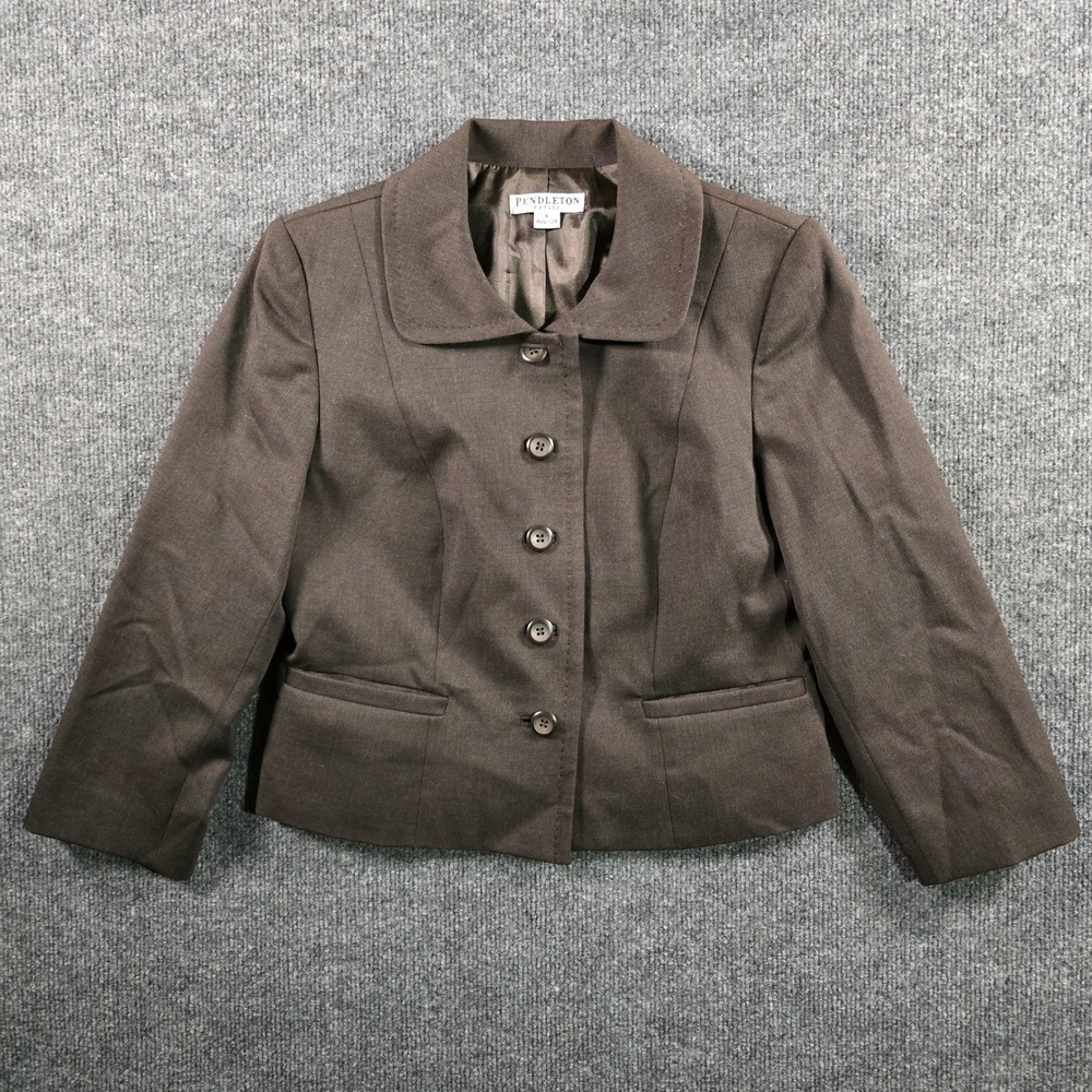 Pendleton Petite Brown Wool Blend Button Front Blazer Jacket Size 6P Made in USA
